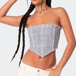 Edikted Frayed Denim Tube Top